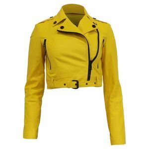 Burberry London Cropped Biker Jacket in Yellow Leather